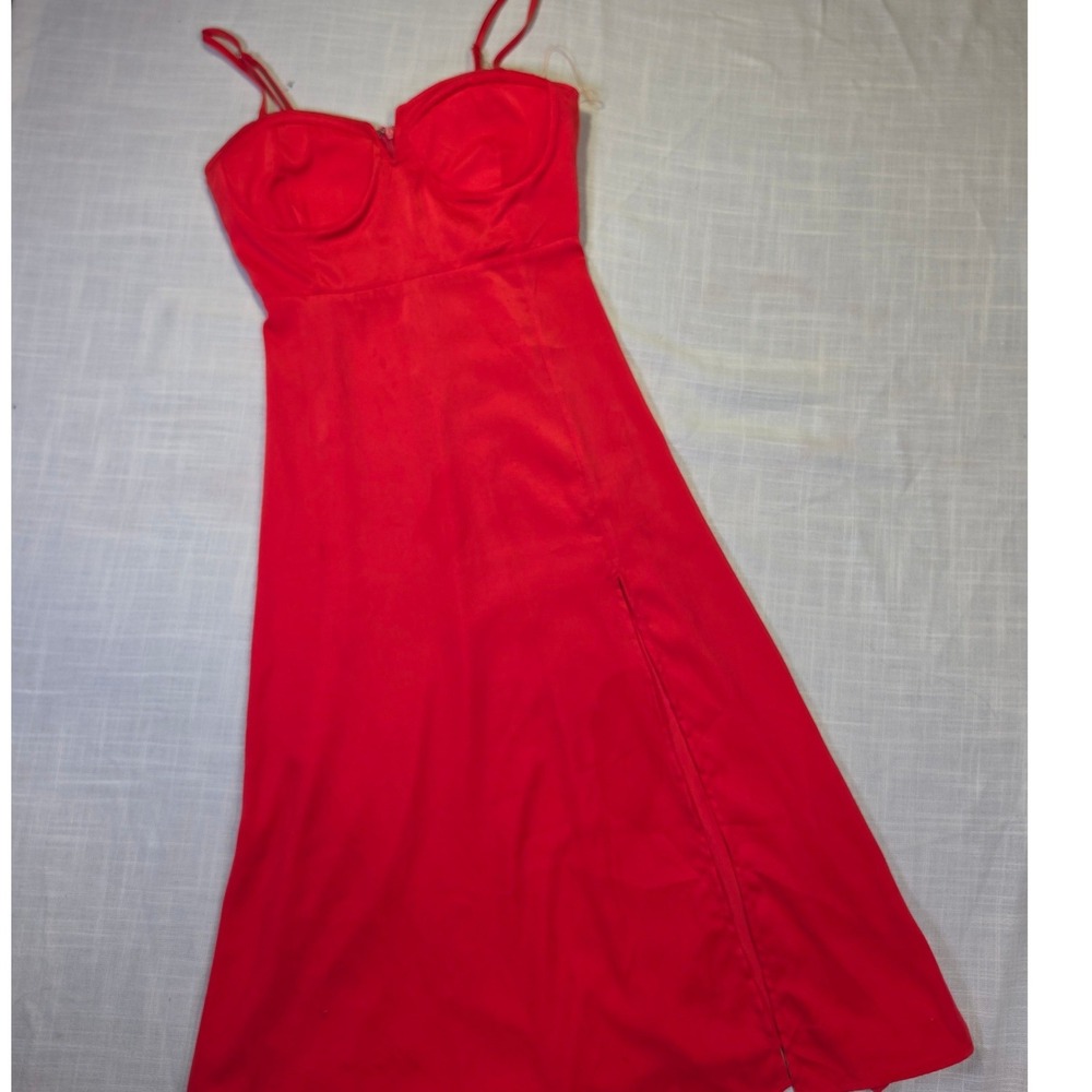 Hyfve Red Bustier Midi Dress Sweetheart Neckline Side Slit Small